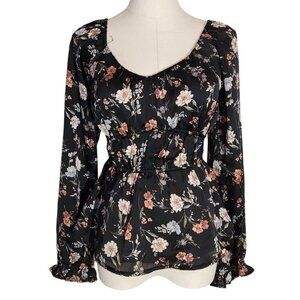 Papermoon Black Floral Empire Waist Long Sleeve Blouse New With Tags Women's S